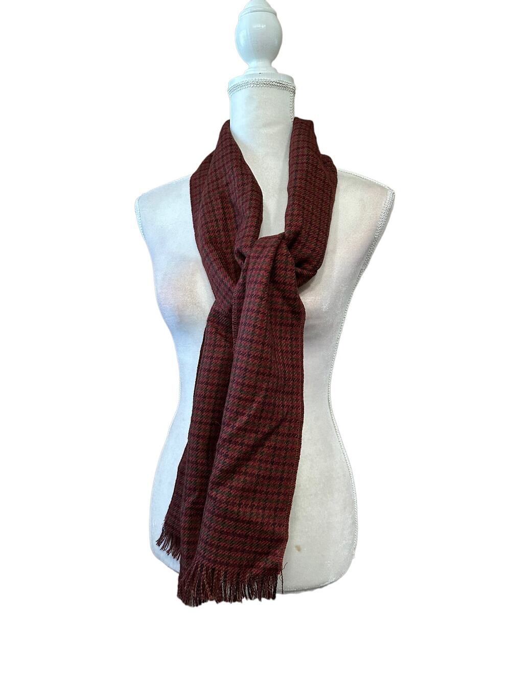 vintage unisex gingham plaid print burgundy scarf